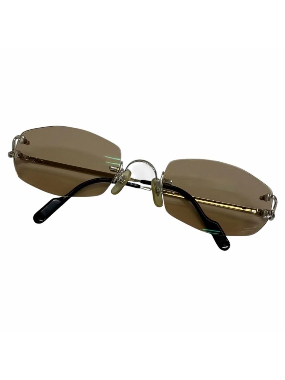 Cartier 2C Decor Rimless Two Point Sunglasses Silver Brown Lens 22 135